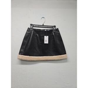 NWT Revolve WeWoreWhat Vegan Black Leather Skirt With Faux Fur At The Hem Sz 2.